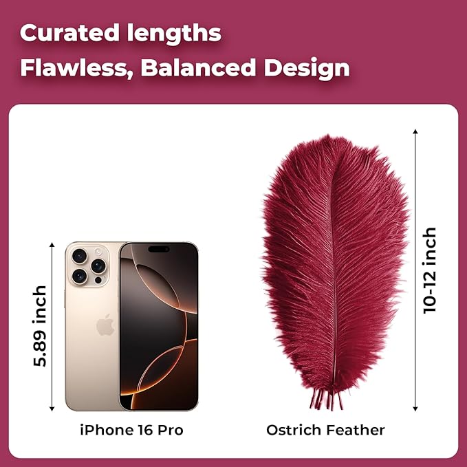 Piokio 20pcs Natural Claret Ostrich Feathers 10-12 inch (25-30cm) Bulk Feathers for Home Decoration and DIY Clothing and DIY Clothes Decoration, Gatsby Decorations