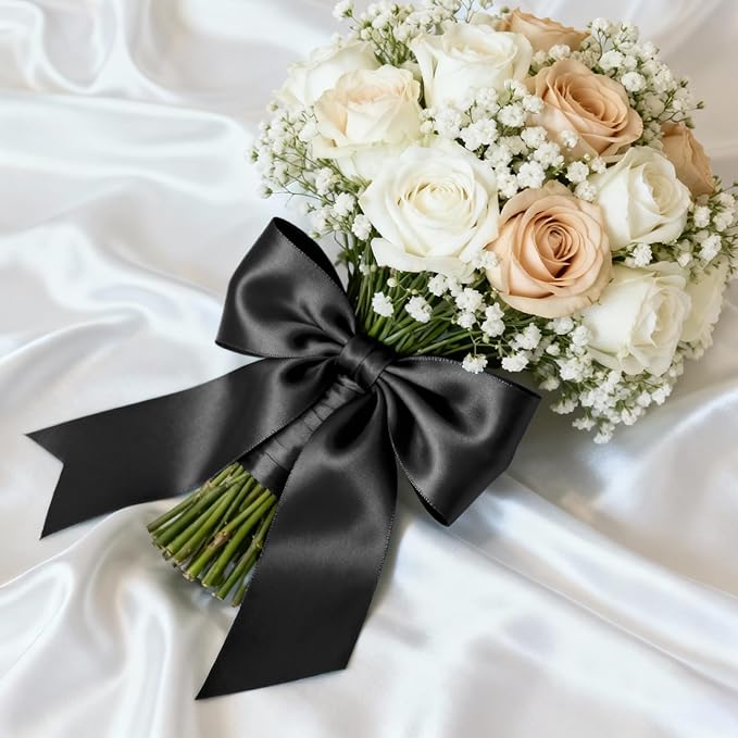 1-1/2" x 50 Yards Satin Ribbon - Black Silk Ribbon with Spool - Ideal for Gift Wrapping, Floral Bouquets, Crafts, Wedding Party Decorations, Christmas and Sewing Projects