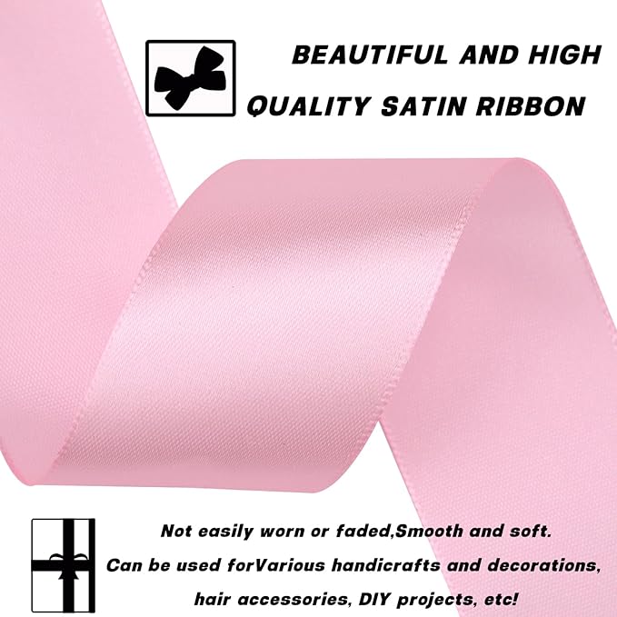1-1/2 Inch 60 Yards Light Pink Solid Satin Ribbon for Gift Wrapping,Craft Floral Bouquets,Wedding Party,Timeless Flower,Decoration Floral Hair,Balloons