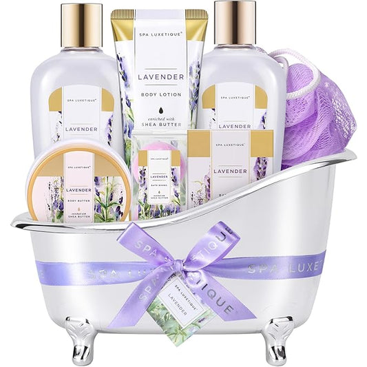 Spa Gifts for Women - Spa Luxetique Bath Baskets for Women, 8 Pcs Lavender Bath Sets with Bubble Bath, Lotion, Birthday Sets, Mothers Day Gifts for Mom, Christmas Gifts for Her