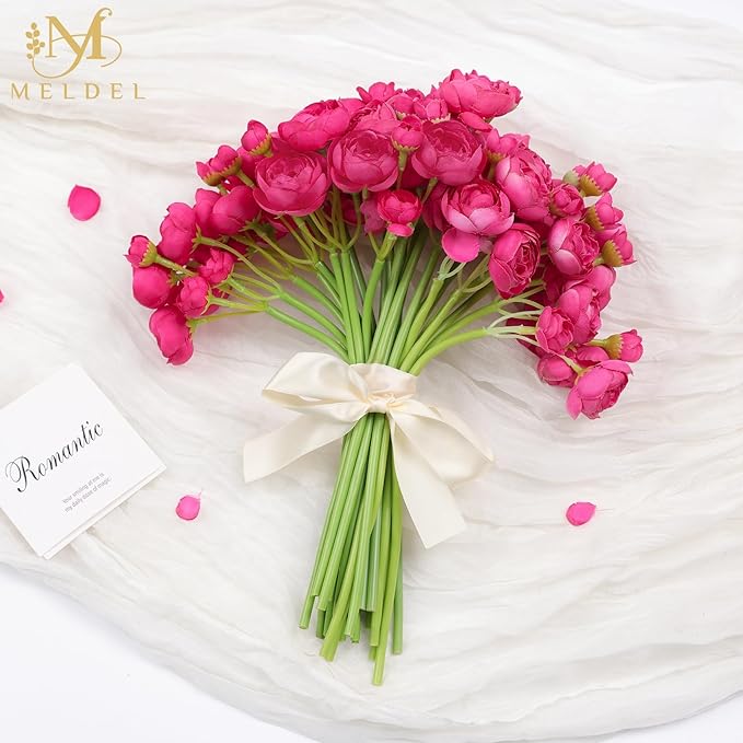 Meldel 32Pcs Ranunculus Artificial Flower Rose with Stems, Faux Rose Red Ranunculus for DIY Bouquet, Bulk Fake Peony Wedding Filler Flowers for Centerpieces Arrangements Bridal Shower Decoration