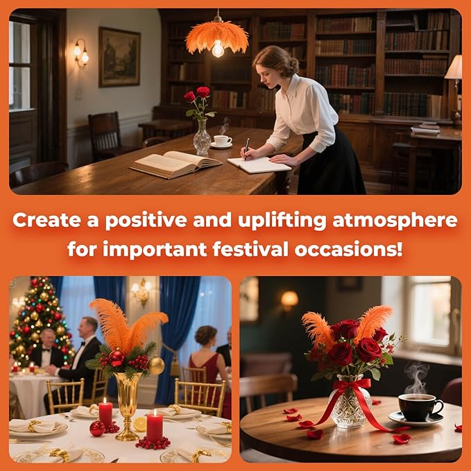 Piokio 20 pcs Orange Ostrich Feather Plumes 12-14 inch(30-35 cm) Bulk for Wedding Party Centerpieces and DIY Clothes Decoration, Gatsby Decorations