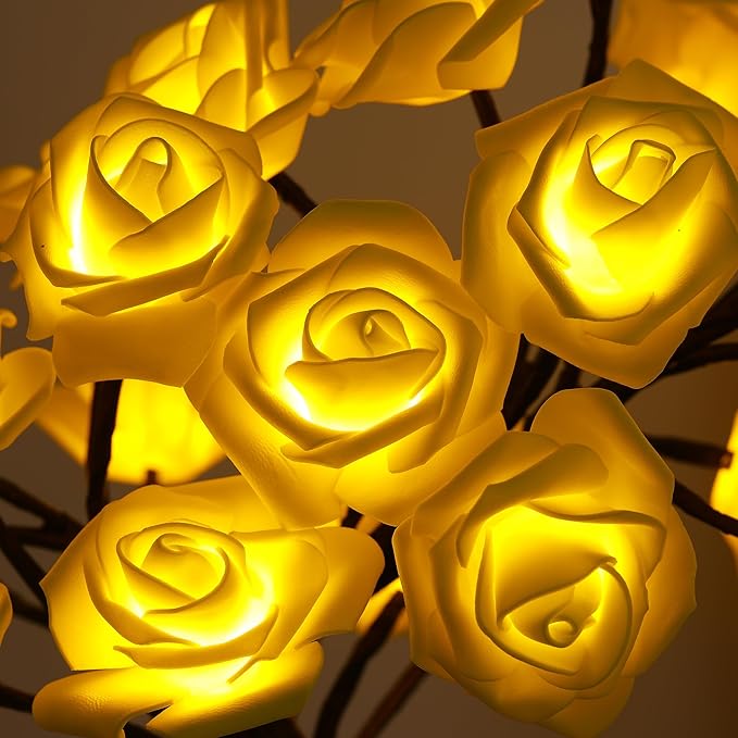 Drawelry Rose Flower Tree Lamp - LED Rose Tree Table Lamp USB/Battery Powered Artificial Bonsai Flower Night Light for Bedroom Living Room Party Wedding Birthday Decor (Yellow)