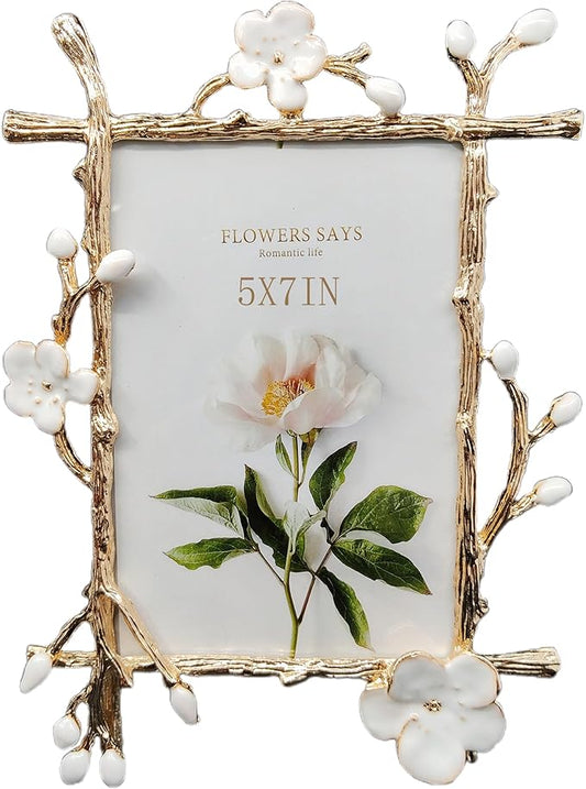 5X7 Wedding Picture Frame with Enamel Finis Glass Front - Ornate Antique Photo Frame Tabletop/Wall Vintage Display Gifts for Women
