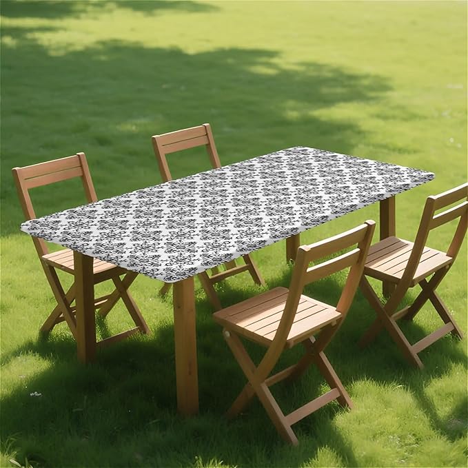 Rectangle Table Cloth Cover Waterproof Elastic Fitted Polyester Fitted Tablecloths for 6 Foot Tables for Indoor,Picnic, Camping, Outdoor （72" x 30"，Geometric ）