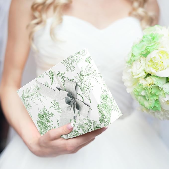 WERNNSAI Flower Gift Wrapping Paper Roll - 1 Roll 17”x 33 ft Bouquet Wrapping Paper Green Floral Wrapping Paper for Girls Birthday Party Women Wedding Gift Wrap Supply