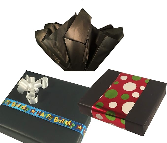 Ocean Tides 500 Sheets (14 x 20 Inches) Christmas Wrapping Paper – Gift Wrapping Tissue Paper Bulk for Crafts, Birthdays, & Holidays – Colored Tissue Papers for Gift Bags & Decorations, Black