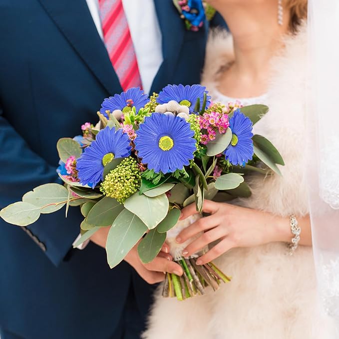 IPOPU Daisies Flowers Artificial,20PCS Gerbera Daisy Artificial Flowers Royal Blue Fake Daisies for Wedding Party Office Home Decorations(Royal Blue)