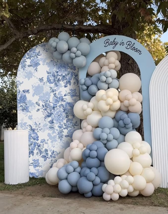 Arch Backdrop Cover Baby in Bloom Baby Shower Arch Stand Spandex Fabric Cover Blue Flowers Floral Pink Bows Girls Birthday Party Baptism Decorations (2.2X5ft,G-3854)