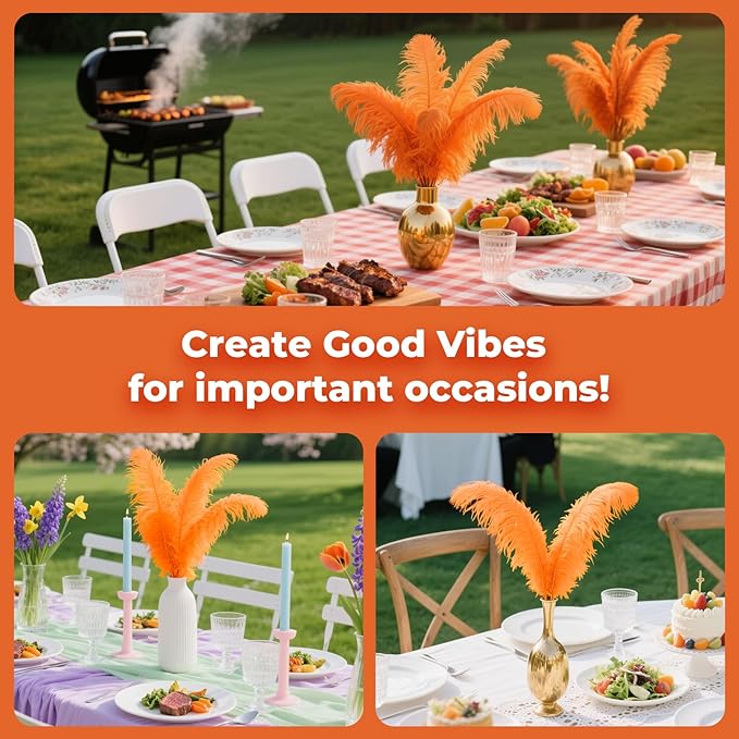 Piokio 20pcs Ostrich Feather Orange 10-12 inch (25-30cm) Bulk Feathers for Home Decoration and DIY Clothing and DIY Clothes Decoration, Gatsby Decorations