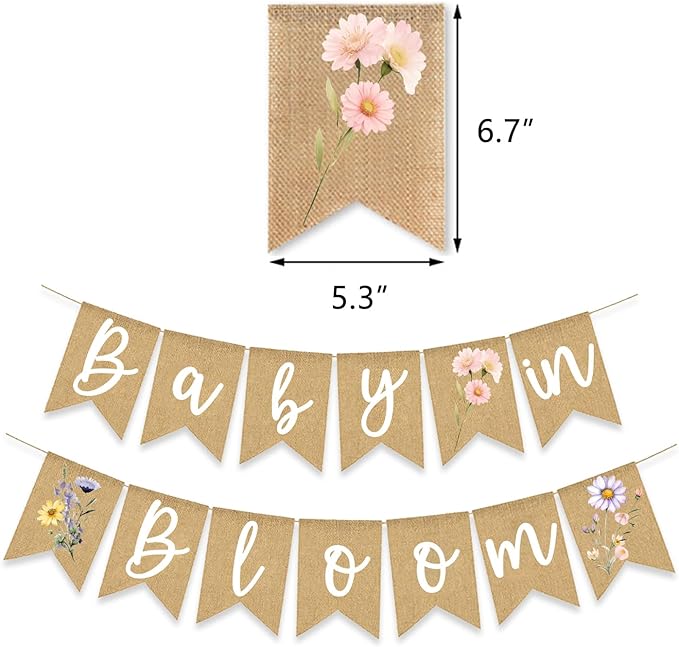 Wild Flower Baby In Bloom Banner Little Floral Theme Burlap Sign Boho Baby Shower Decoration