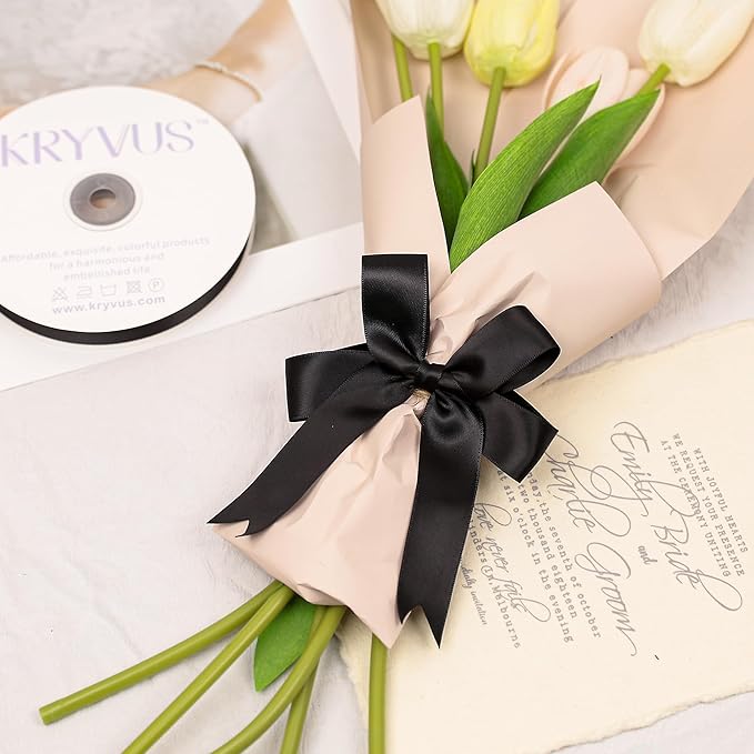 Black Satin Ribbon, Double Faced 1 Inch X 25 Yards Black Ribbon, Premium Satin Ribbon for Gift Wrapping, Crafts, Hair Bow Making, Sewing, Flower Bouquet, Wedding Party Decor