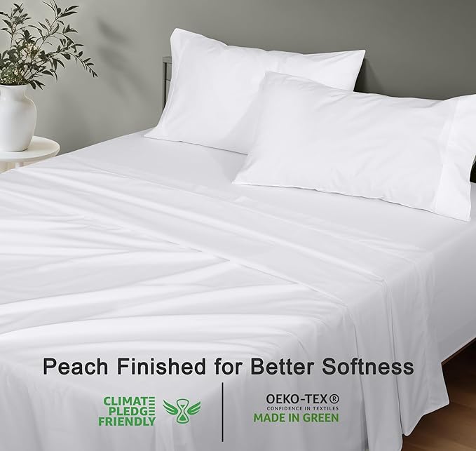 RUVANTI 100% Organic Cotton Sheets Full Size, Percale Weave, GOTS Certified, 4-Piece Set, Deep Pocket 15", Crisp & Breathable, Soft Durable Bedding, Sábanas Algodón Orgánico – Bright White
