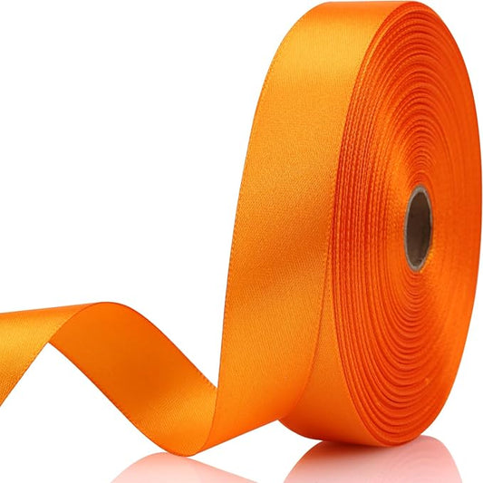 7/8 Inch 60 Yards Orange Satin Craft Ribbon-Single Face Polyester Ribbon for Handmade Roses,Gift Wrapping,Timeless Flower,Bouquets,Wedding and Party Decoration