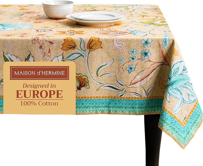 Maison d' Hermine Table Cloth Rectangle Table 100% Cotton 54 x 72 Inches Tablecloth Reusable Decorative for Dining Room, Farmhouse, Home, Party, Festive & Wedding Spring Summer - Luxury Loft – Peach