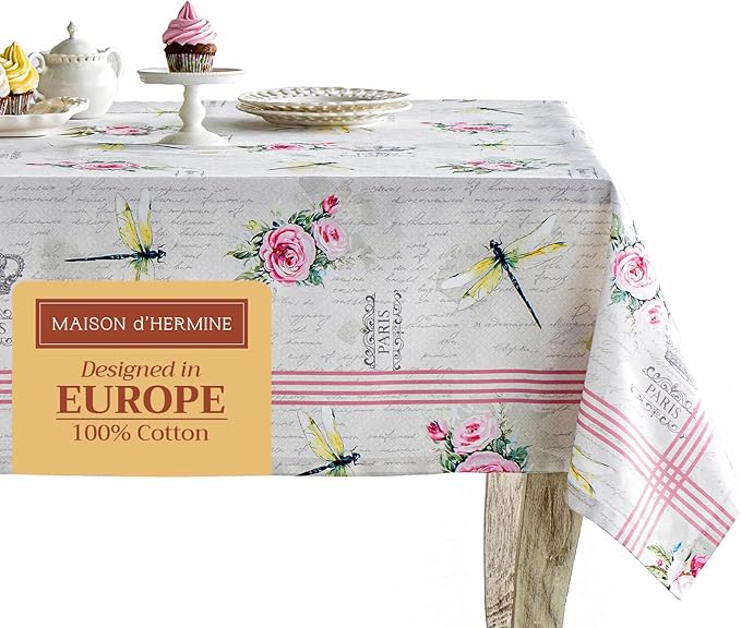 Maison d' Hermine Table Cloth Rectangle Table 100% Cotton 60 x 108 Inches Tablecloth Reusable Decorative for Dining Room, Farmhouse, Home, Party, Festive & Wedding Spring Summer - Champ De Mars