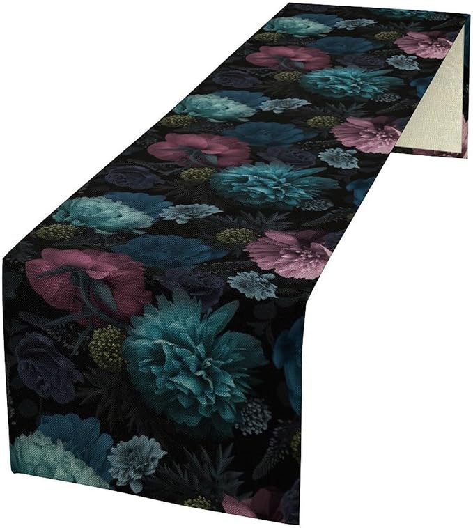 Gothic Flowers Table Runner,Vintage Garden Floral Prints Table Runner for Home Kitchen Table Dining Indoor Outdoor Party Decor 13x36 Inch