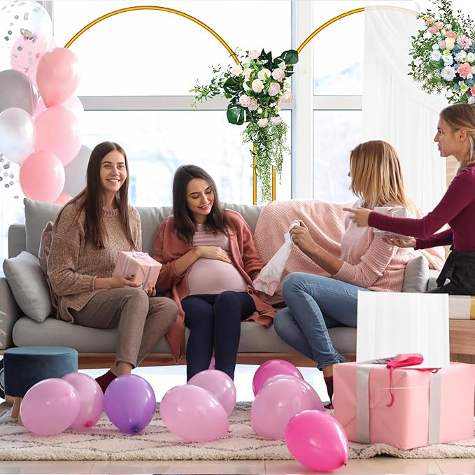5 FT Arch Backdrop Stand, Metal Background Balloon Arch Stand, Baby Shower Backdrop Arch, Gold Arches for Party Decoration