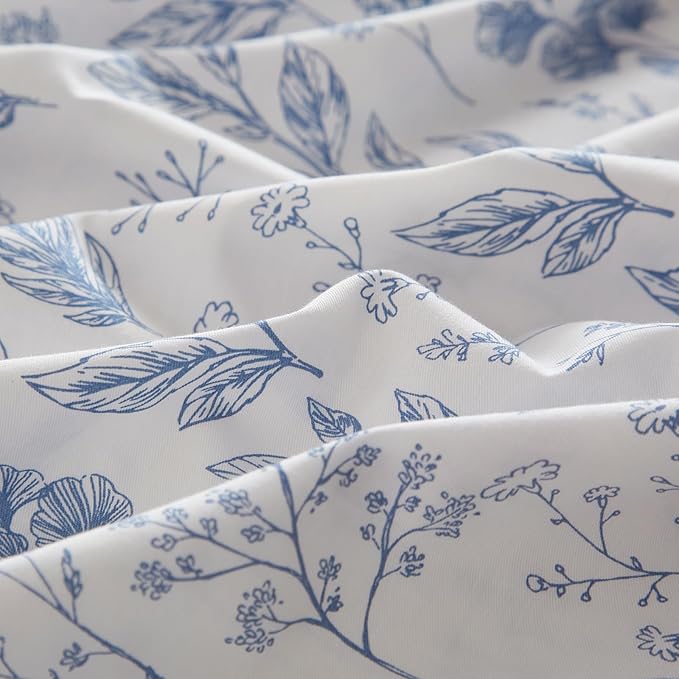 VM VOUGEMARKET 3 Pieces Blue White Duvet Cover Queen Floral Botanical Comforter Cover with Zipper Soft Cotton Cottagecore Bedding Set for Girls Women-90x90 Inch