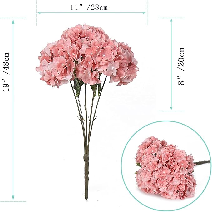 2Bouquets Artificial Fake Flowers Plants Silk Hydrangea Arrangements Wedding Bouquets Decorations Plastic Floral Home Kitchen Garden Party Festival Bar DIY(Light Coral Pink)