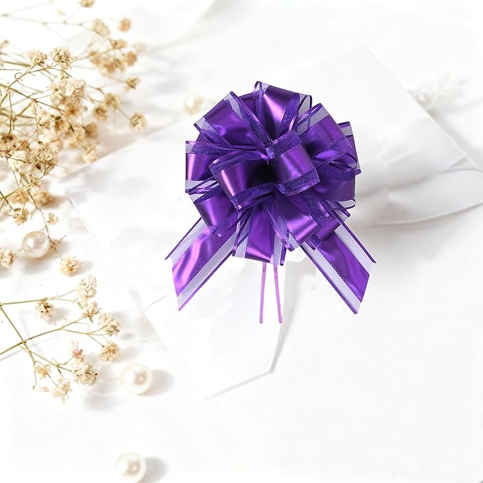 10-Pack Amethyst Color Pull Bows for Gift Wrapping - 6 Inch Reusable Ribbon Bows, Large Instant Floral Decor Bows for Wedding, Christmas, Birthday Decor, Gift Basket & Party Decorations