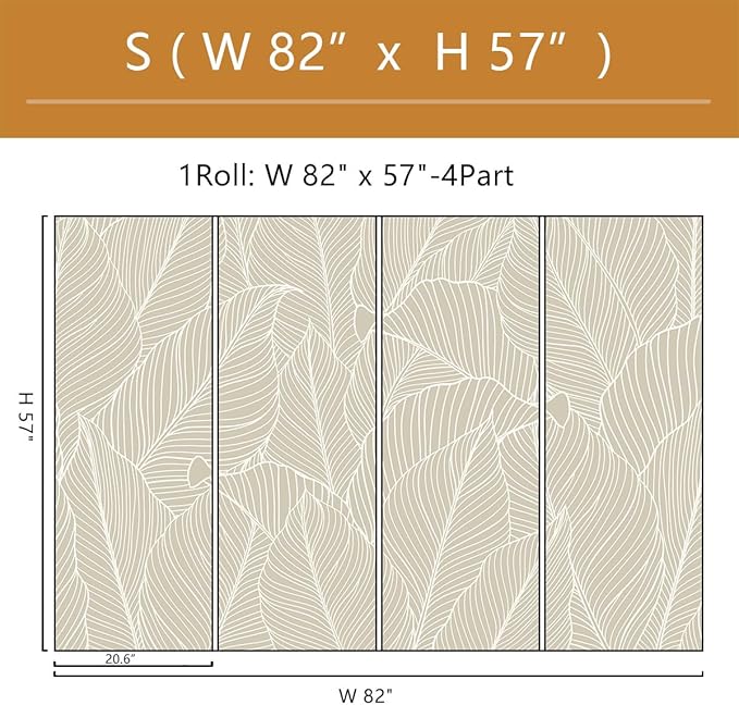 Tropical Palm Leaf Beige Wallpaper Peel and Stick Botanical Leaf Pattern Art Self Adhesive Wall Mural for Living Room Bedroom 82"x57"