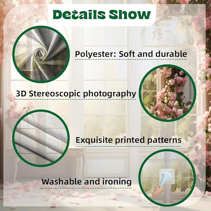 15x8ft Bridal Floral Backdrop for Wedding Pink Rose Window Scenery Green Leaves Elegant Photography Background for Valentine's Day Bridal Shower Birthday Spring Party Women Girls Portraits