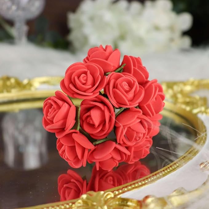 Efavormart 48 Roses | 4" Tall Burgundy Real Touch Artificial DIY Foam Rose Flowers with Stem, Craft Rose Buds