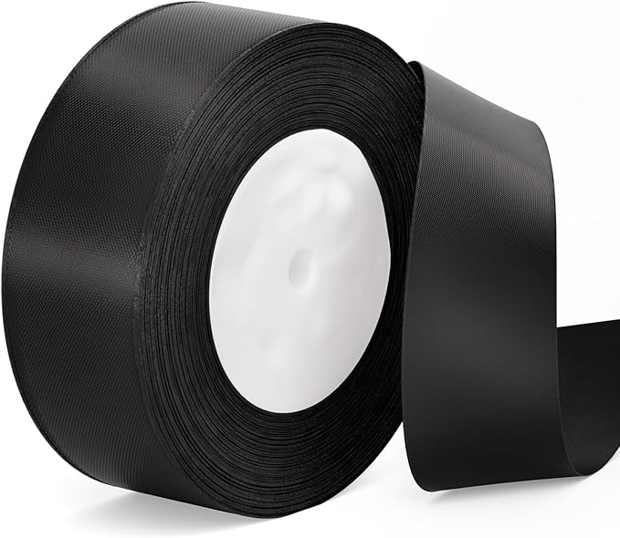 Black Ribbon 1-1/2 inch Satin Fabric Solid Ribbon 50 Yards for Gift Wrapping Flower Bouquet Wreath Wedding Halloween Party Decoration