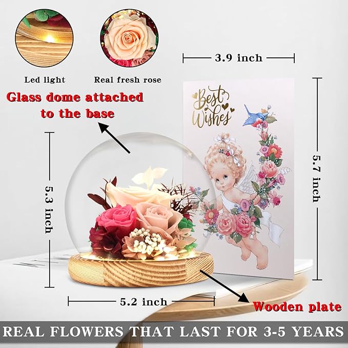 Preserved Roses & Fresh Flowers Bouquet – Gift for Women, Roses That Last Forever, Flowers for Delivery Prime, Champagne Roses – Birthday, Mother’s Day & Christmas