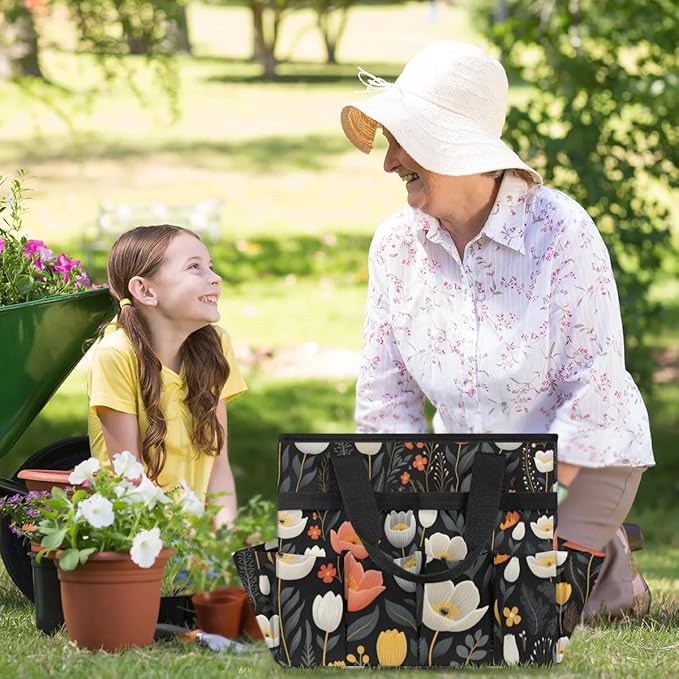 Garden Tool Bag Organizer Garden Tote Bag with Pockets Flower Small Patterned Tool Storage Organizer Gardening Tool Kit Holder 13" x 6.8" x 2.8"