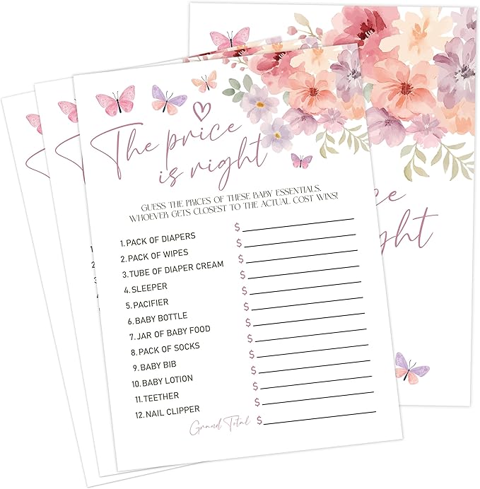 Baby in Bloom Baby Shower Games, Floral The Price is Right Game for 30 Guests with Game Cards, Gender Reveal, Baby Shower Supplies & Decorations (DV21)