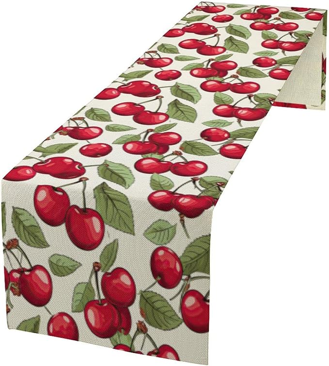 Cherry Table Runner,Spring Summer Fruit Tropical Birthday Party Decorations Dining Room Home Kitchen Table Decor 13 x 36Inch