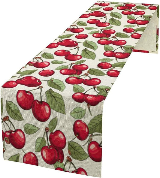 Cherry Table Runner,Spring Summer Fruit Tropical Birthday Party Decorations Dining Room Home Kitchen Table Decor 13 x 70Inch