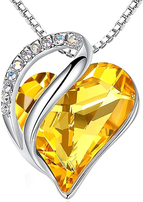 Leafael Necklaces for Women, Infinity Love Birthstone Heart Crystal Pendant, Birthday Jewelry Gifts for Her, Mom, and Wife, Silver Plated, 18 plus 2 inch Adjustable Chain