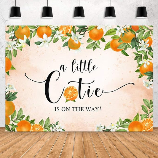 Aperturee 7x5ft Little Cutie Baby Shower Backdrop Tangerine Citrus Organge Flowers Floral a Little Cutie is on The Way Photography Background Pink Party Decoration Banner Supplies Photo Booth Studio