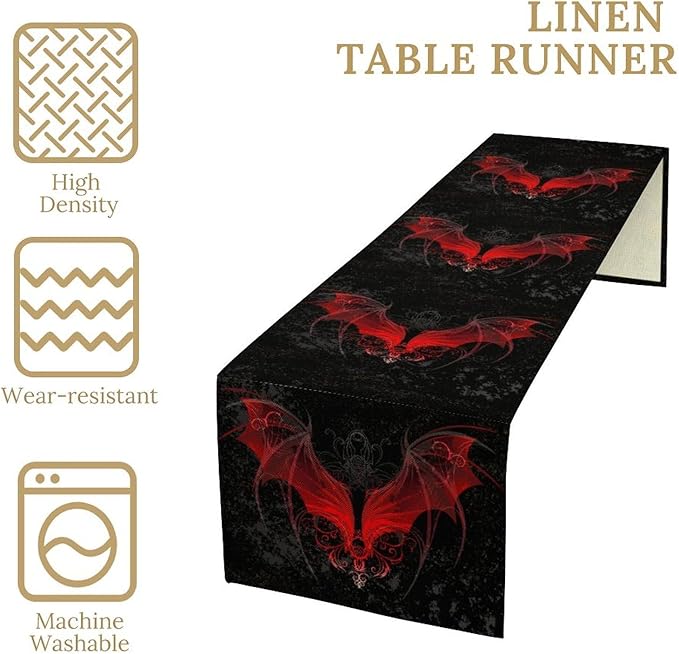 Gothic Table Runner,Red Bat Pattern Table Runner for Home Kitchen Table Dining Garden Farmhouse Wedding Party Decor 13x108 Inch