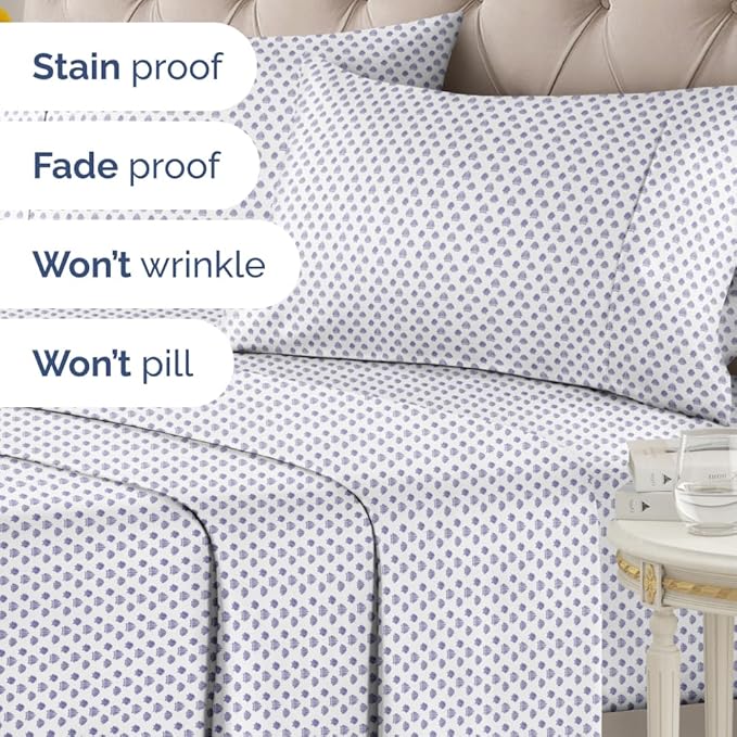 Coastal Bed Sheets - 1 Flat & 1 Fitted Sheet & 2 Pillowcases w/ Deep Pockets - Wrinkle & Fade Free Beach Themed Bed Set - Blue Sea Shell Bedding - Ultra-Soft, Breathable and Cooling - Full Size