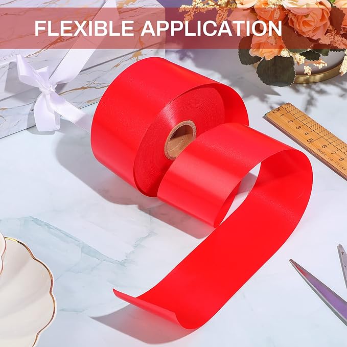 Syhood Outdoor Leaf Ribbon Floral Satin Ribbon for Crafts Aspidistra Waterproof Holiday Outdoor Decoration(2 Inch X 108 Yards,Red)