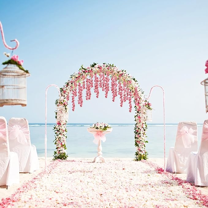 12PCS Artificial Wisteria Hanging Flowers 3.6ft Dusty Pink Fake Hanging Flowers Garland Silk Flowers Rattan String Faux Wisteria Vine for Garden Home Wedding Arch Decoration (Dusty Pink)