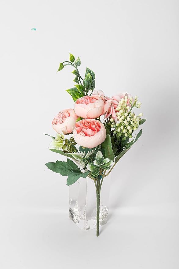 KAOYOO 2 PCS Artificial Peony Bouquet Short Stem for DIY Wedding Decoration Bridal Bouquet Home Decorations(Pink 2-PCS)