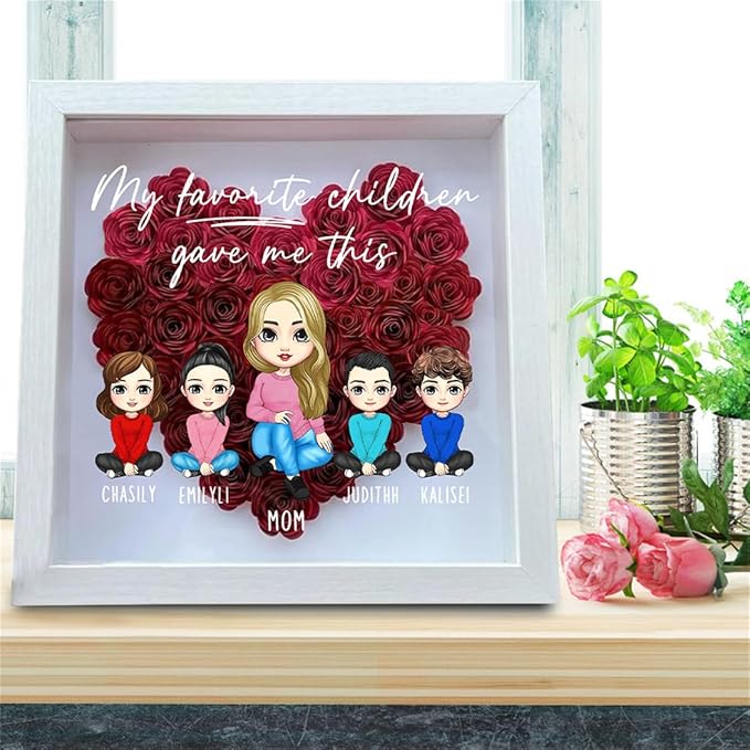 Personalized Mom Flower Shadow Box Custom Heart Shaped Rose Flower Shadow Box Frame with The Between A Mother And Daughter Is Forever Mother's Day Portrait Shadowbox Memory Gifts for Mom