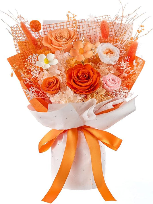 Eterfield Flowers for Delivery Prime, Forever Flowers Bouquet, Preserved Orange Roses Birthday Gifts for Her Women Wife Mom Grandma Graduation Valentine's Day Mother's Day