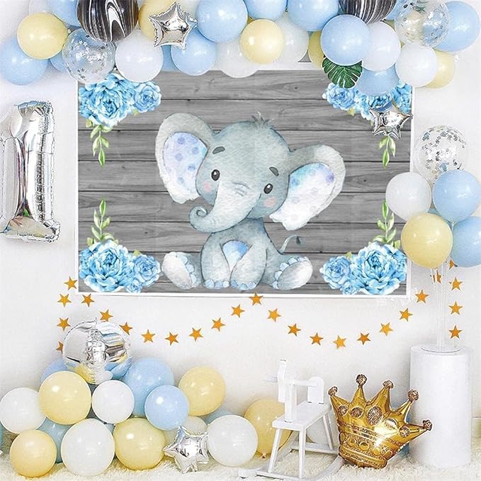 AOFOTO 7x5ft Elephant Backdrop It's a Boy Baby Shower Party Decoration Photography Background Sweet Watercolor Flowers Grey Wood Cartoon Newborn Infant Girl Kids Birthday Banner Photo Studio Props