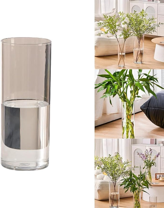 Clear Acrylic Decorative Vase for Flower Arrangements, Break-Resistant Tall Cylinder Vase for Wedding Centerpieces, Unbreakable Modern Plastic Vase for Home Decor