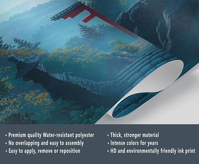 KIREUPA Japanese Torii Gate Wall Mural, Sunrise Mountain Landscape 3d Wall Murals, Zen Nature Art Wallpaper Mural, for Living Room Bedroom Large Wallpaper Indoor Decor 118" W x 82.6 "H
