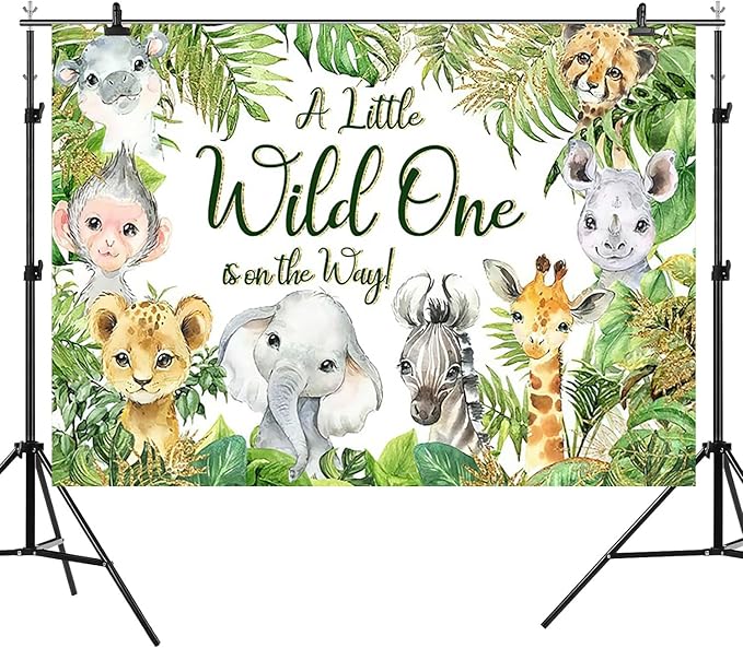 15x8ft Baby Shower Backdrop A Little Wild One is On The Way Photography Background Jungle Animals Tropical Green Leaf Newborn Birthday Party Banner Decorations Gender Reveal Photo Booth Prop