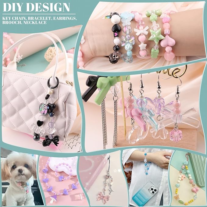 Assorted 210-270PCS Acrylic Beads for Bracelet Making,Flower Bow Candy GummyBear Kawaii Bracelet Charms, Cute Beads for Jewelry Making Necklace Keychain Phone Charm Christmas Gifts DIY