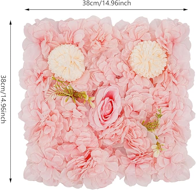 Eapmic 15"x 15" Artificial Flower Wall Panels,Flower Wall Mat Silk Flower Panels for Outdoor Garden Backyard Fence Fence Privacy Screen and Indoor Wall Decor(12Pcs Pink+Champagne)