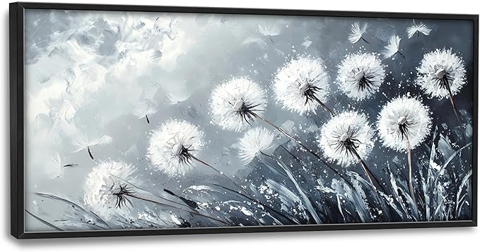Rustic Dandelion Large Wall Art Framed Wall Decor for Living Room Farmhouse Floral Pictures Oversized Canvas Print Painting Modern Extra Large Framed Artwork for Bedroom Office 60"x30"